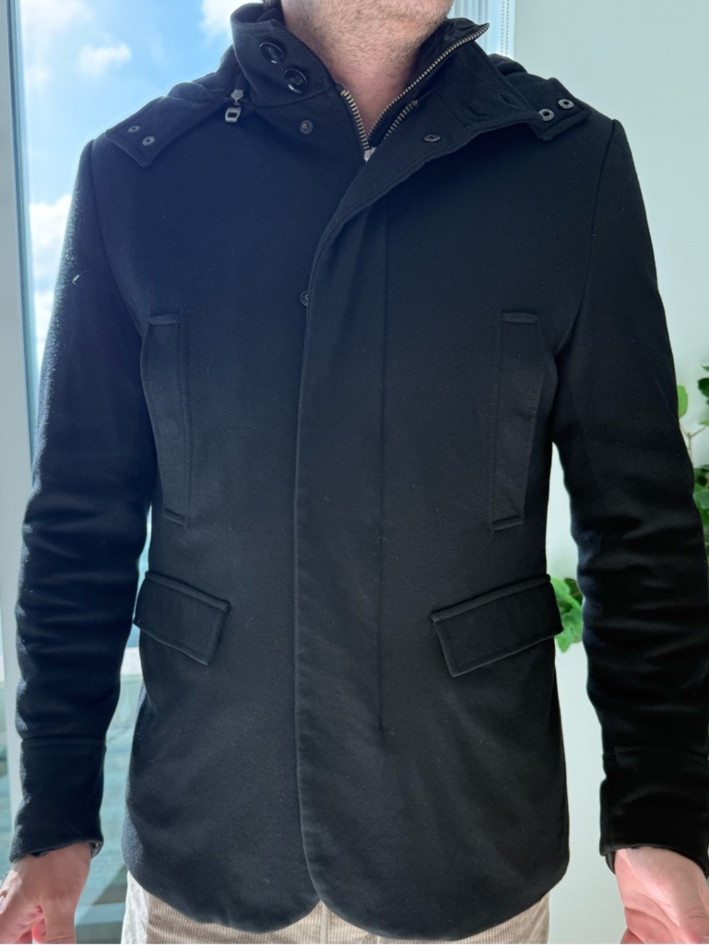 ZARA Man Black Hooded Jacket | Insulated Lined Coat | Size M